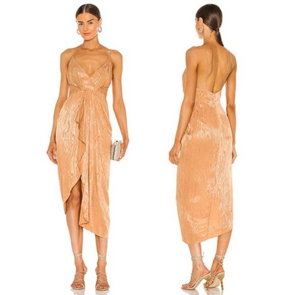 Significant Other Samantha Surplice V-Neck Women's Midi Dress Sand Size: 4 NWT - Picture 1 of 9